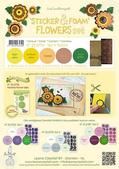 Afbeelding van Sticker &  Foam Flowers Set 4 geel