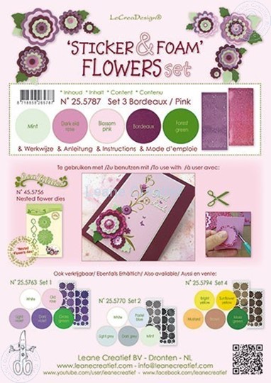 Afbeelding van Sticker &  Foam Flowers Set 3 Bordeaux Pink