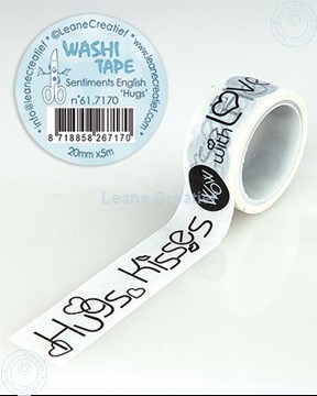 Image de Washi tape Textes en Anglais “Hugs”, 20mm x 5m.