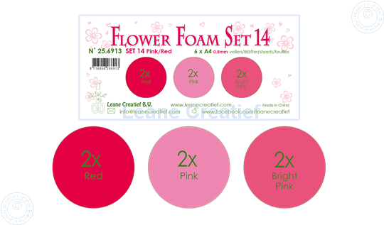 Afbeelding van Flower Foam set 14/6x A4 vel /3 tinten Pink-Rood