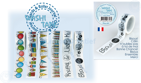 Afbeelding van Washi tape Franse woorden 2. "Bisous", 20mm x 5m.