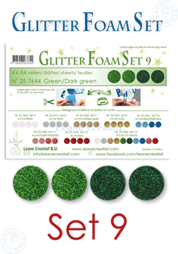 Picture of Glitter Foam set 9, 4 sheets A4 2 green & 2 dark green