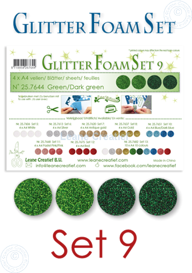Image sur Glitter Foam set 9, 4 feuilles A4 2 verts et 2 vert foncé