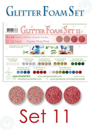 Image sur Glitter Foam set 11, 4 feuilles A4 2 rose pastel et 2 rose