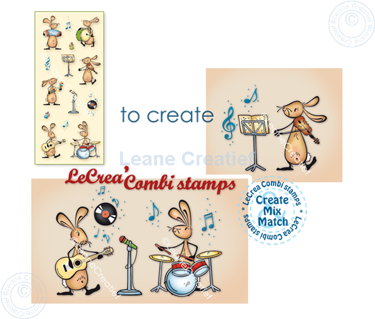 Picture of LeCreaDesign® combi clear stamp Bunnies playing Music