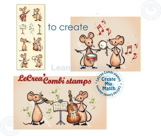 Afbeelding van LeCreaDesign® combi clear stamp Mice spelen Muziek